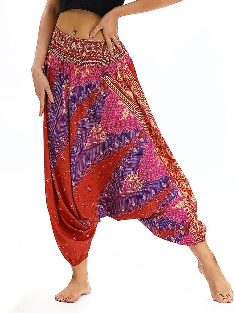 Bohemian Print Elastisk Midje Yoga Harem Bukser