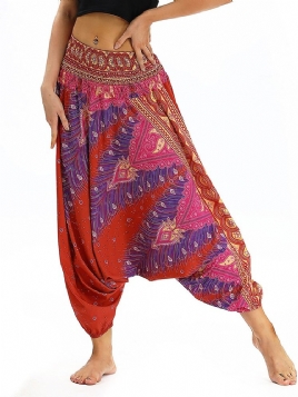 Bohemian Print Elastisk Midje Yoga Harem Bukser