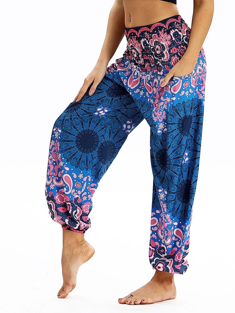 Boho Print Elastisk Midje Yoga Harem Joggerbukse