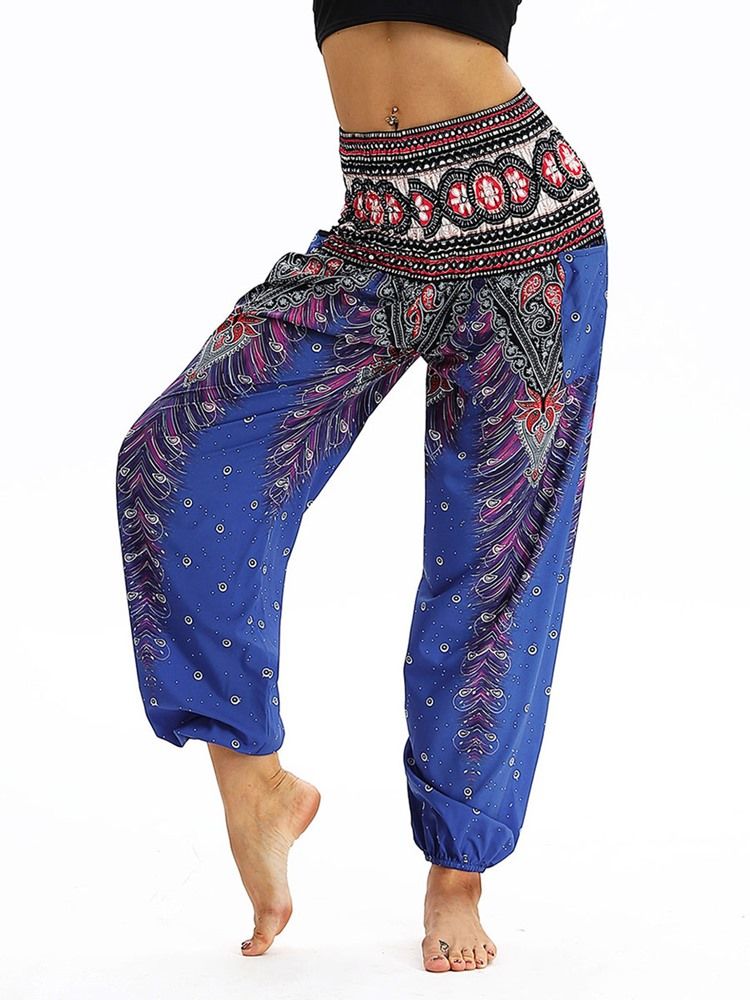 Boho Yoga Harem-Bukser Med Geometrisk Trykk