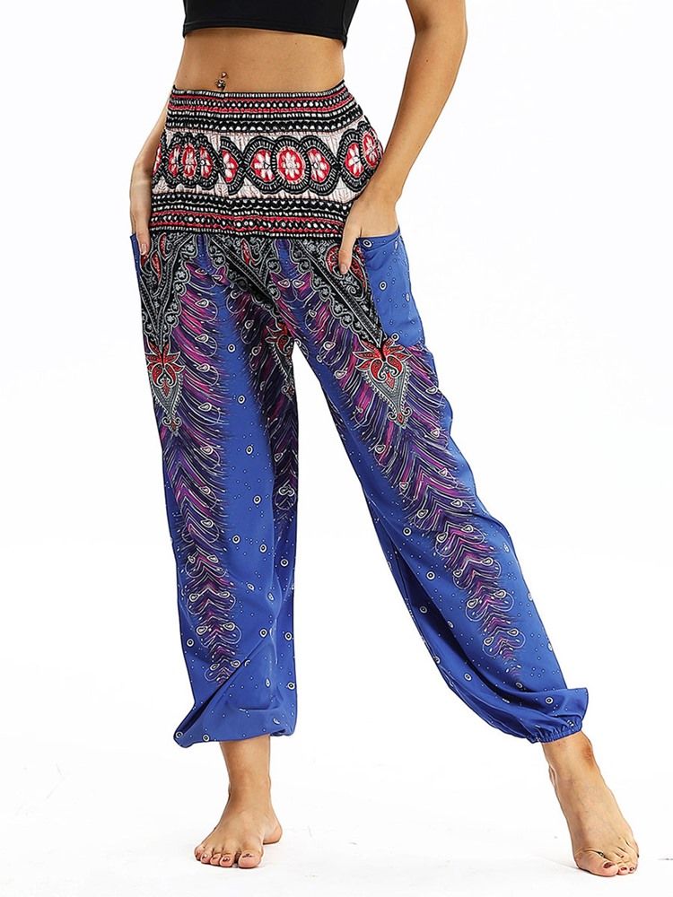 Boho Yoga Harem-Bukser Med Geometrisk Trykk