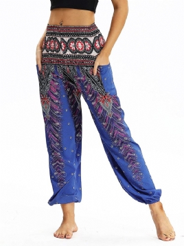 Boho Yoga Harem-Bukser Med Geometrisk Trykk