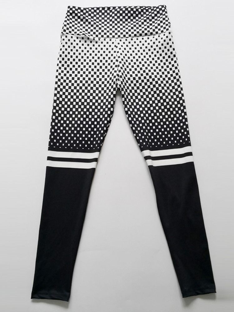 Color Block Plaid Print Høy Midje Leggings For Kvinner Yogabukser Høy Midje Tiktok Leggings