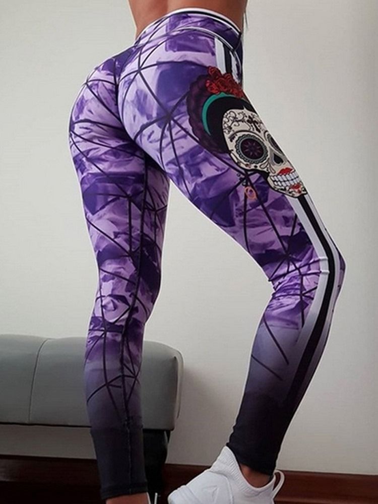 Color Block Print Full Lengde Gym Sports Yoga Bukser Høy Midje Tiktok Leggings