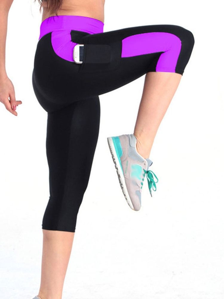 Color Block Pustende Mid-Calf Sports Gym Short Leggings