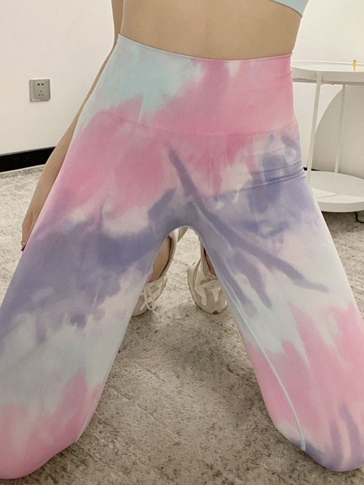 Color Block Pustende Spring Ankel Lengde Sport Løping Yoga Bukser Høy Midje Tiktok Leggings