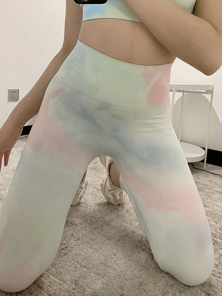 Color Block Pustende Spring Ankel Lengde Sport Løping Yoga Bukser Høy Midje Tiktok Leggings