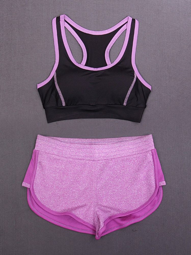 Dame Patchwork Color Block Quick Dry Ermeløse Yogasportsett