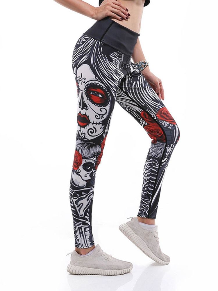 Dametrykk Tegneserie Anti-Svette Gym Sports Yogabukser Tiktok Leggings Med Høy Midje