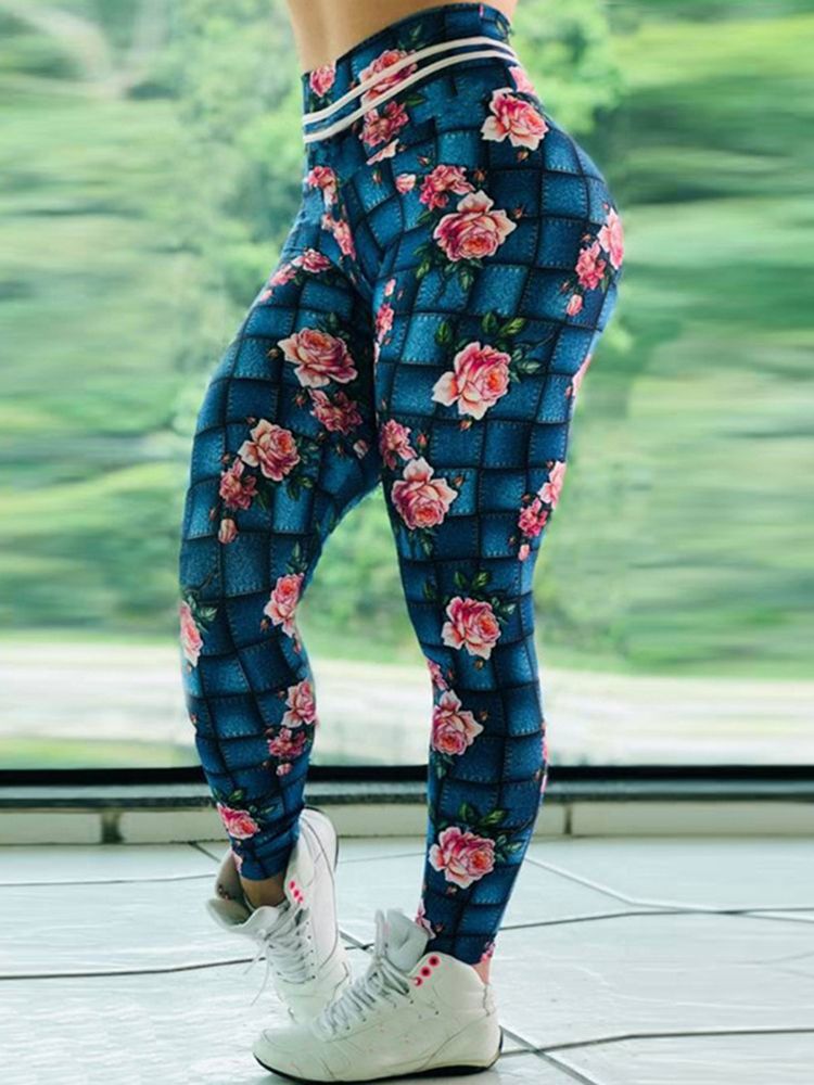 Gym Sport Fitness Floral Pustende Yogabukser Tiktok Leggings Med Høy Midje