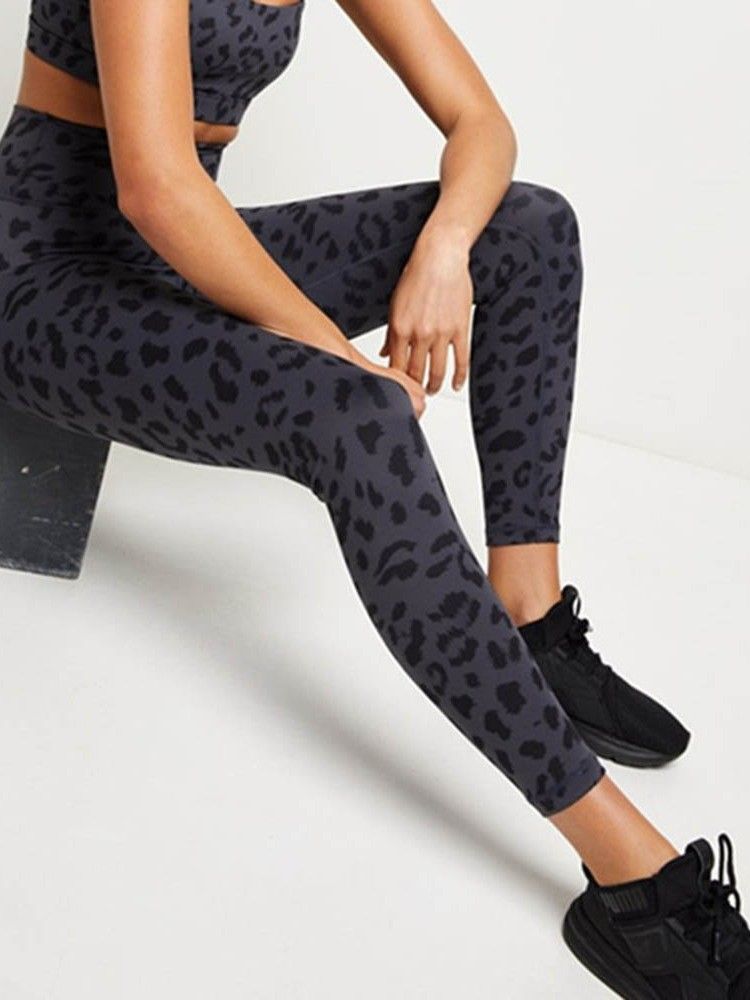 Leopard Bomullsblandinger Hurtigtørrende Sommertennisbukser Yogabukser Tiktok Leggings Med Høy Midje