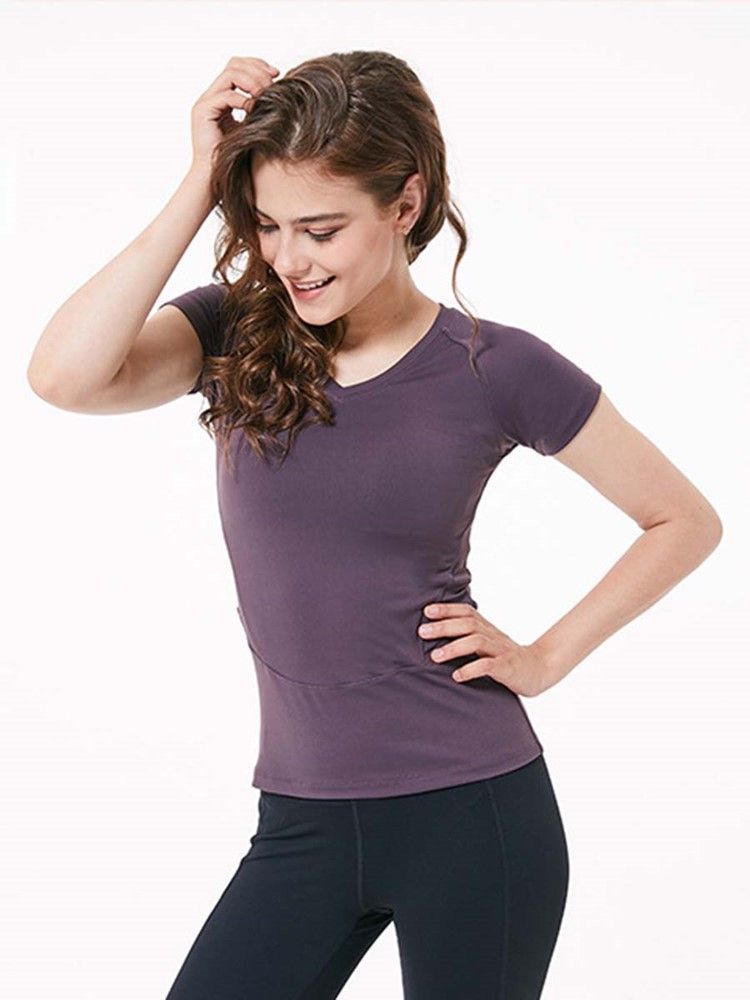 Nylon Quick Dry Solid Yoga Pullover T-Skjorte