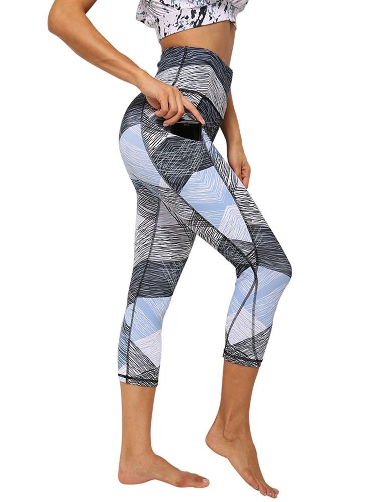 Polyester Quick Dry Lommer Color Block Dame Badminton Yoga Bukser Høy Midje Tiktok Leggings