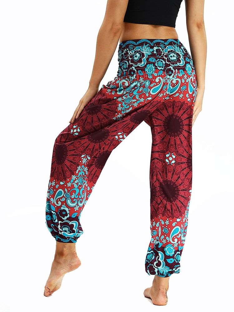 Print Floral Loose Yoga Elastisk Midjebukser