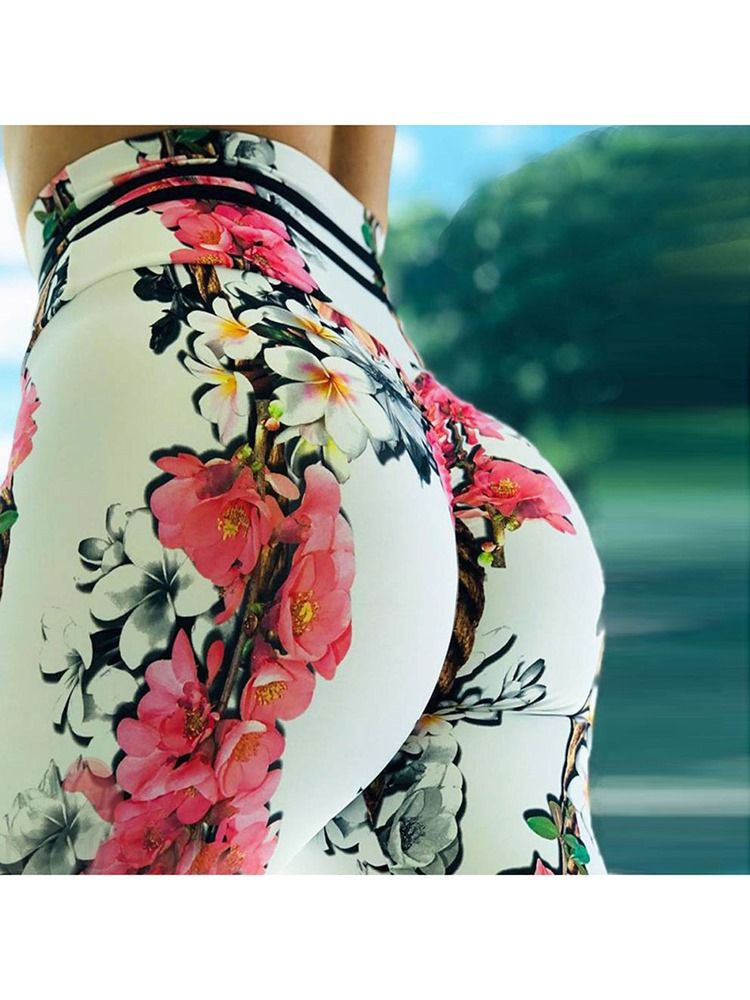 Print Floral Whip Nylon Høy Midje Leggings For Kvinner Yogabukser Høy Midje Tiktok Leggings