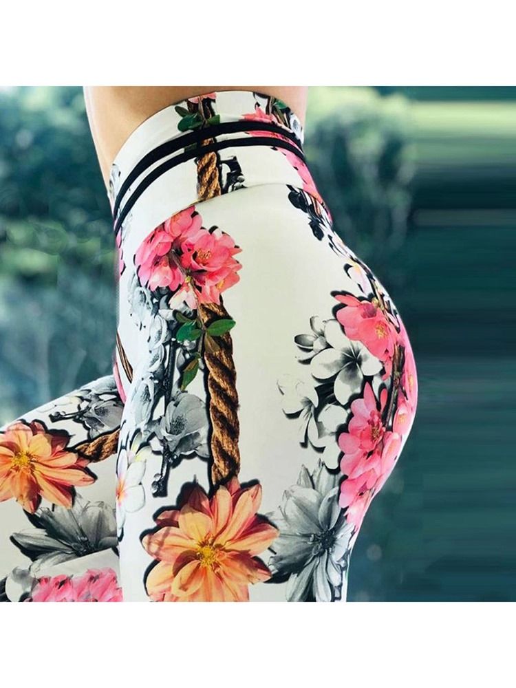 Print Floral Whip Nylon Høy Midje Leggings For Kvinner Yogabukser Høy Midje Tiktok Leggings