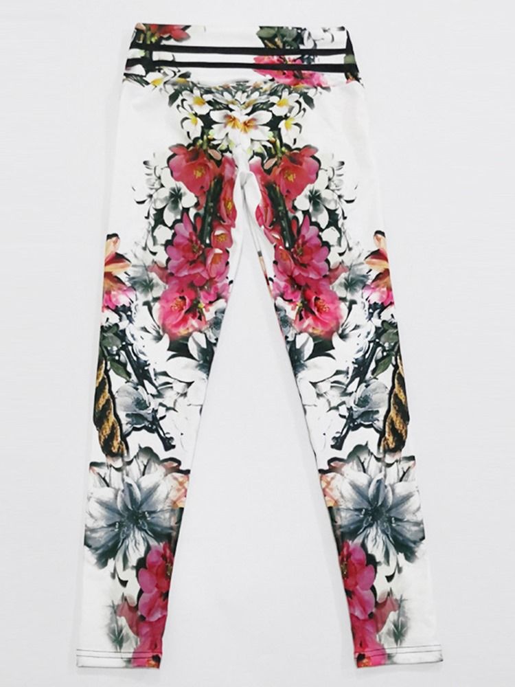 Print Floral Whip Nylon Høy Midje Leggings For Kvinner Yogabukser Høy Midje Tiktok Leggings