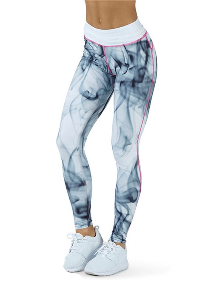 Print Quick Dry Color Block Pustende Leggings I Full Lengde Yogabukser Høy Midje Tiktok Leggings