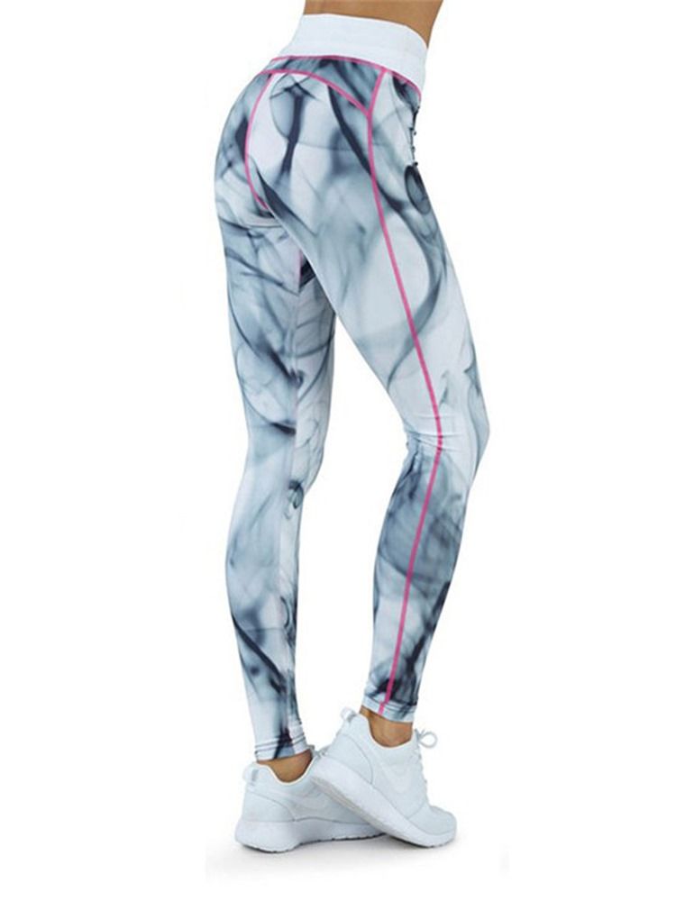 Print Quick Dry Color Block Pustende Leggings I Full Lengde Yogabukser Høy Midje Tiktok Leggings