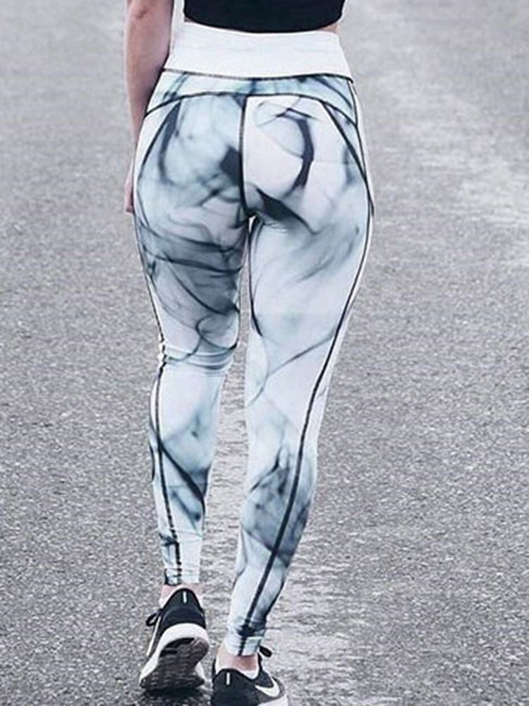 Print Quick Dry Color Block Pustende Leggings I Full Lengde Yogabukser Høy Midje Tiktok Leggings