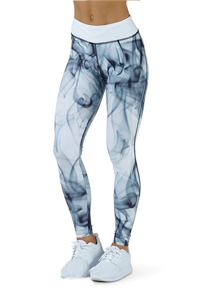 Print Quick Dry Color Block Pustende Leggings I Full Lengde Yogabukser Høy Midje Tiktok Leggings