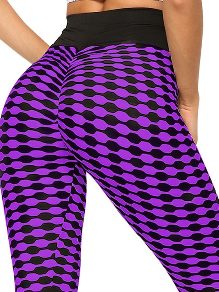 Print Stripe Anti-Svette Polyester Yogabukser Høy Midje Tiktok Leggings