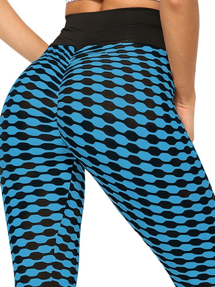 Print Stripe Anti-Svette Polyester Yogabukser Høy Midje Tiktok Leggings