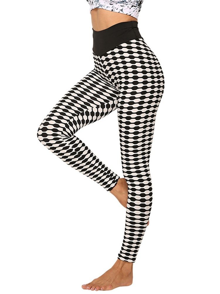 Print Stripe Anti-Svette Polyester Yogabukser Høy Midje Tiktok Leggings