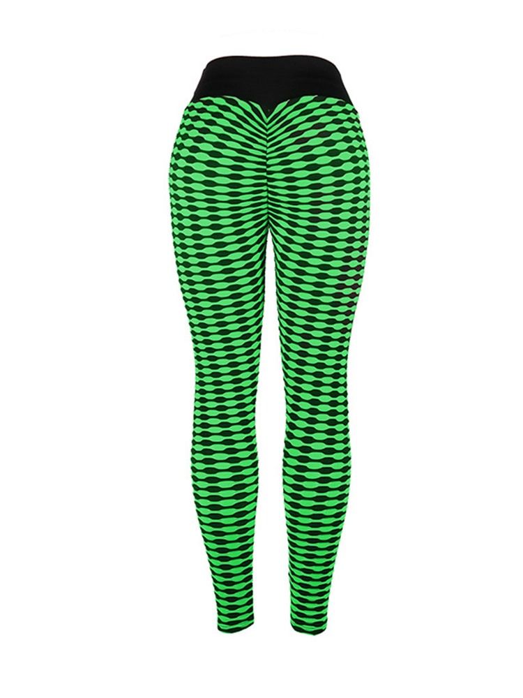 Print Stripe Anti-Svette Polyester Yogabukser Høy Midje Tiktok Leggings