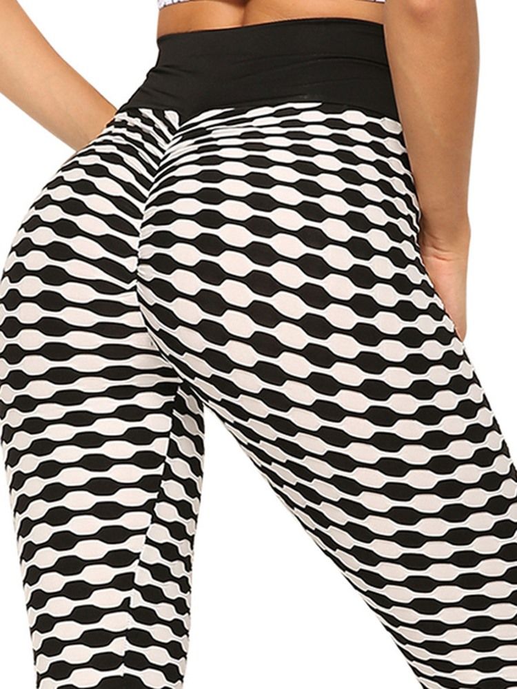 Print Stripe Anti-Svette Polyester Yogabukser Høy Midje Tiktok Leggings