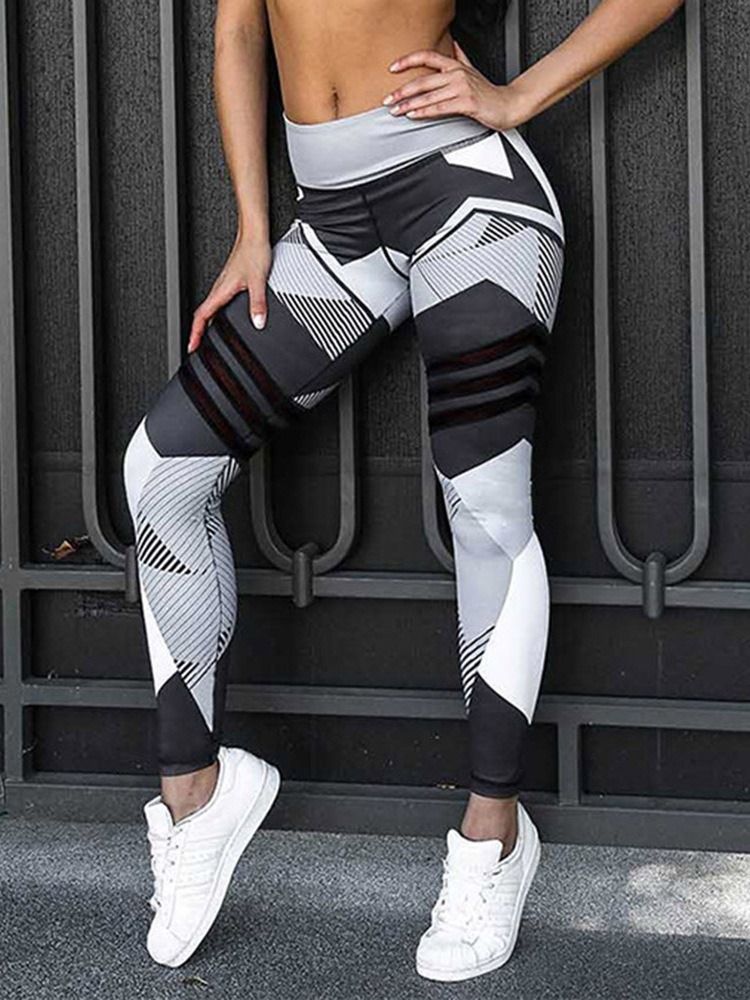 Quick Dry Color Block Polyester Yoga Full Length Bukser Høy Midje Tiktok Leggings