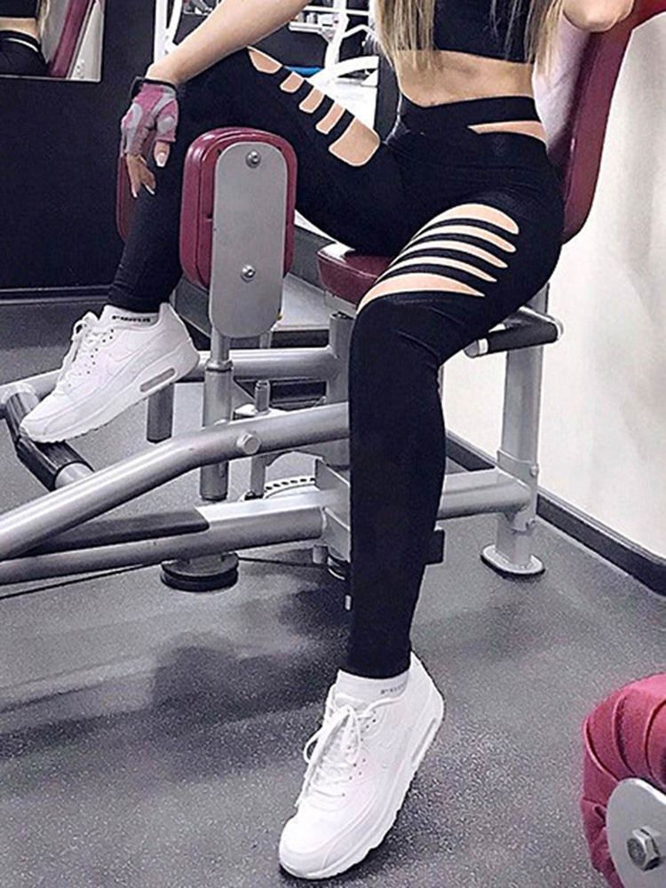 Solid Hollow Full Lengde Gym Sports Yoga Leggings