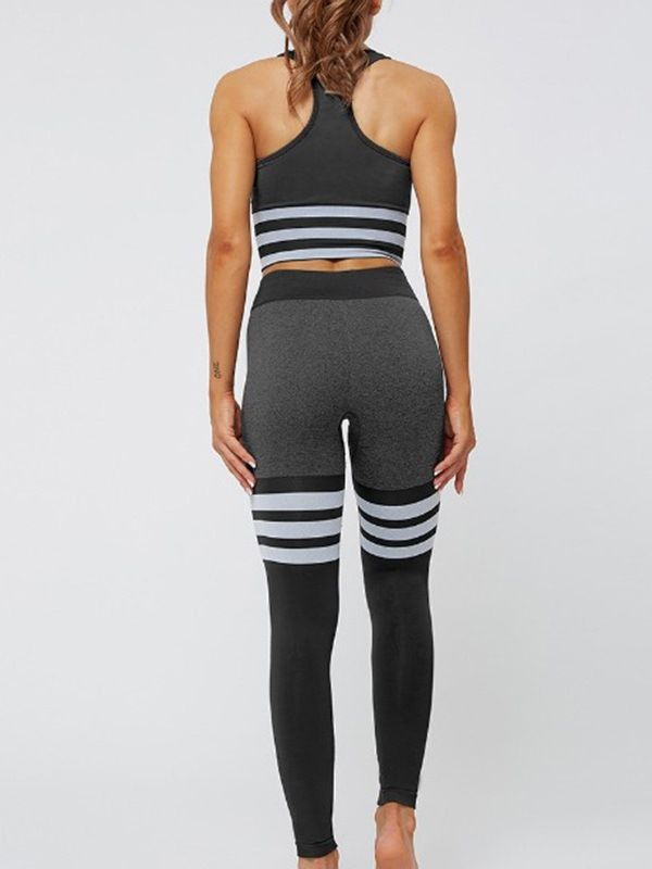 Sømløse Joint Stripe Nylon Pullover Yoga Klessett