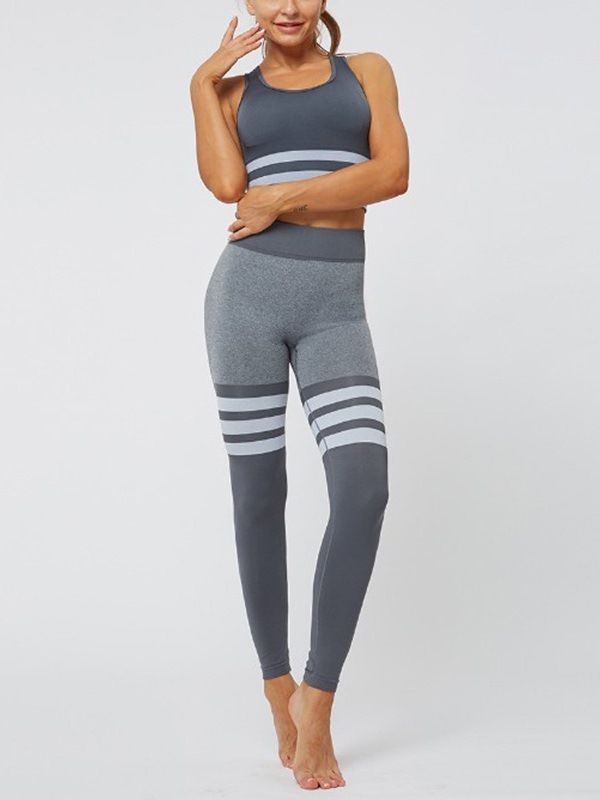 Sømløse Joint Stripe Nylon Pullover Yoga Klessett