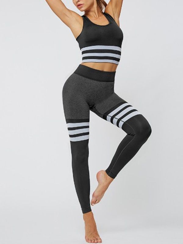 Sømløse Joint Stripe Nylon Pullover Yoga Klessett