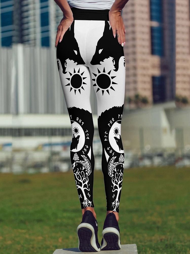 Sports Print Håndmalte Tiktok Leggings Med Høy Midje