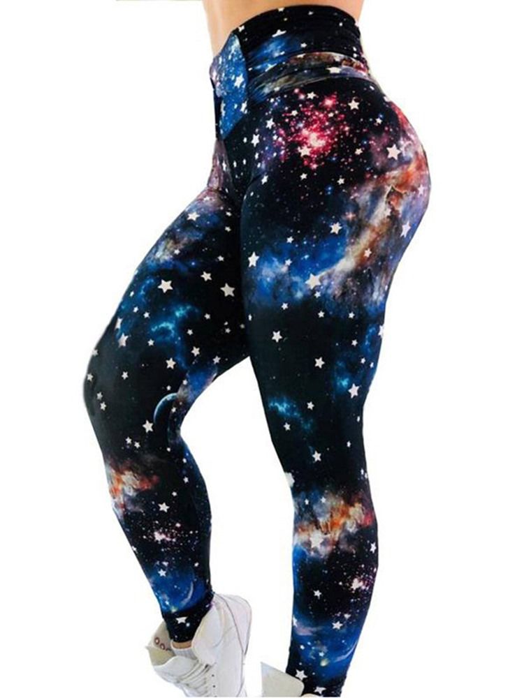 Stjernehimmel For Kvinner Fargeblokktrykk Gym Sport Yoga Leggings Yogabukser Tiktok Leggings Med Høy Midje