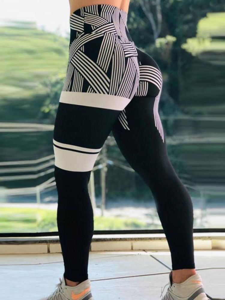 Stripe Print Quick Dry Høy Midje Leggings For Kvinner Yogabukser Høy Midje Tiktok Leggings