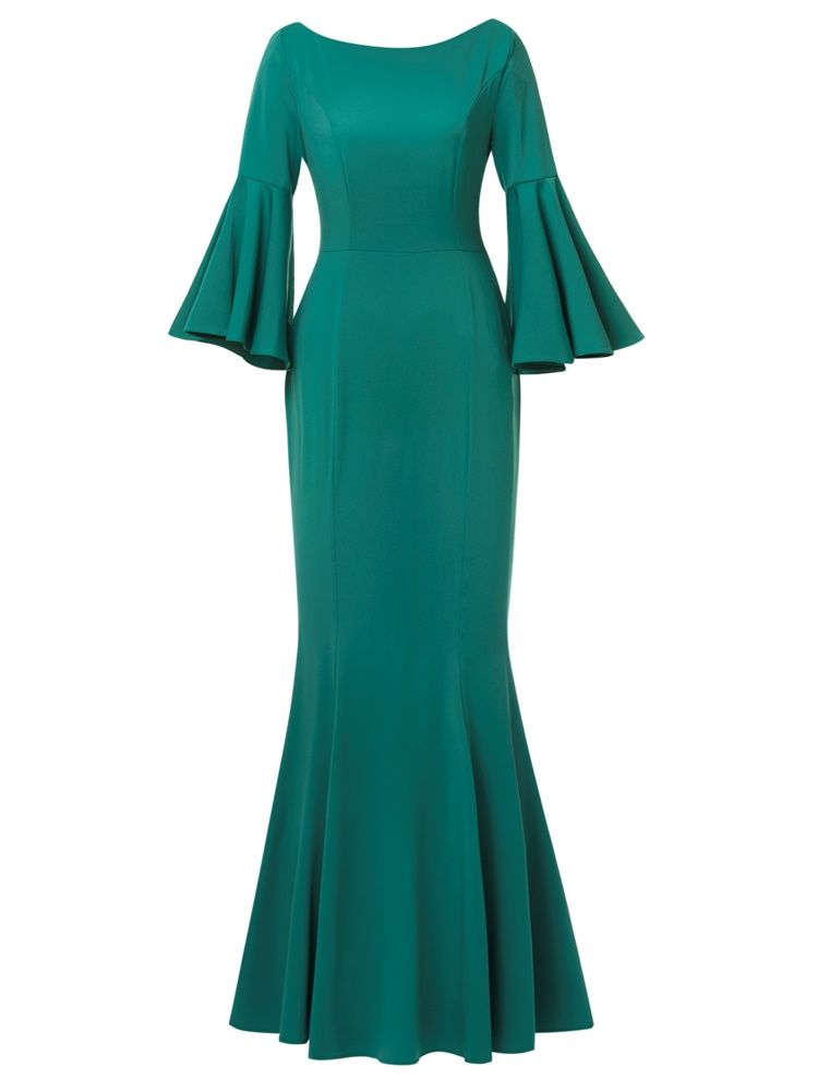 Bell Sleeve Backless Mermaid Maxi Dress