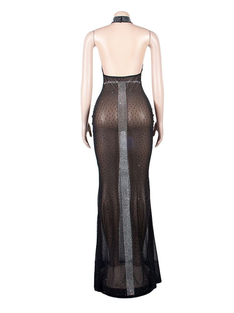 Ermeløs Deep-V See-Through Gulvlang Havfrue Western Maxi Dress