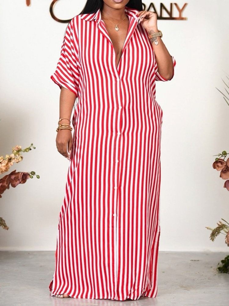 Gulvlangt Jakkeslag Trekvartsermet Stripe Office Lady Maxi Dress