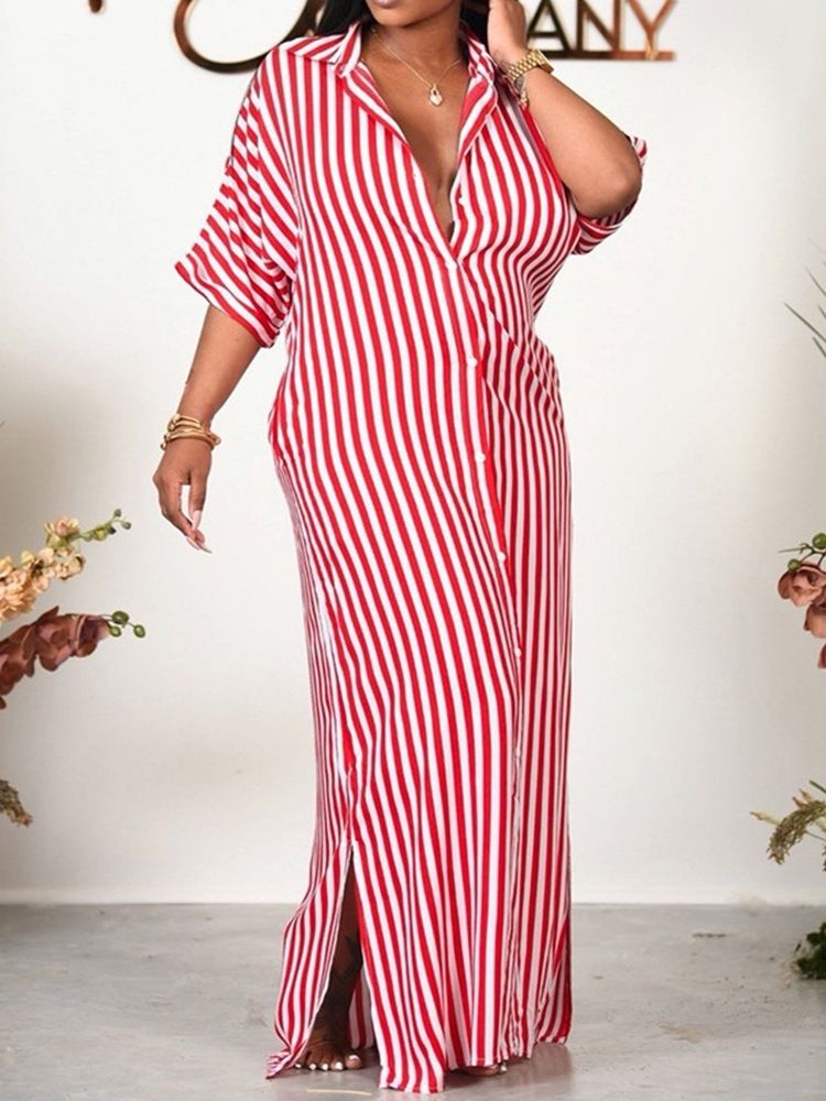 Gulvlangt Jakkeslag Trekvartsermet Stripe Office Lady Maxi Dress