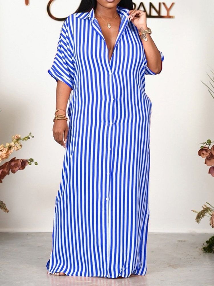 Gulvlangt Jakkeslag Trekvartsermet Stripe Office Lady Maxi Dress