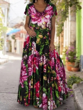 Gulvlangt Trykk Kortermet Utvidelse Floral Maxi Dress