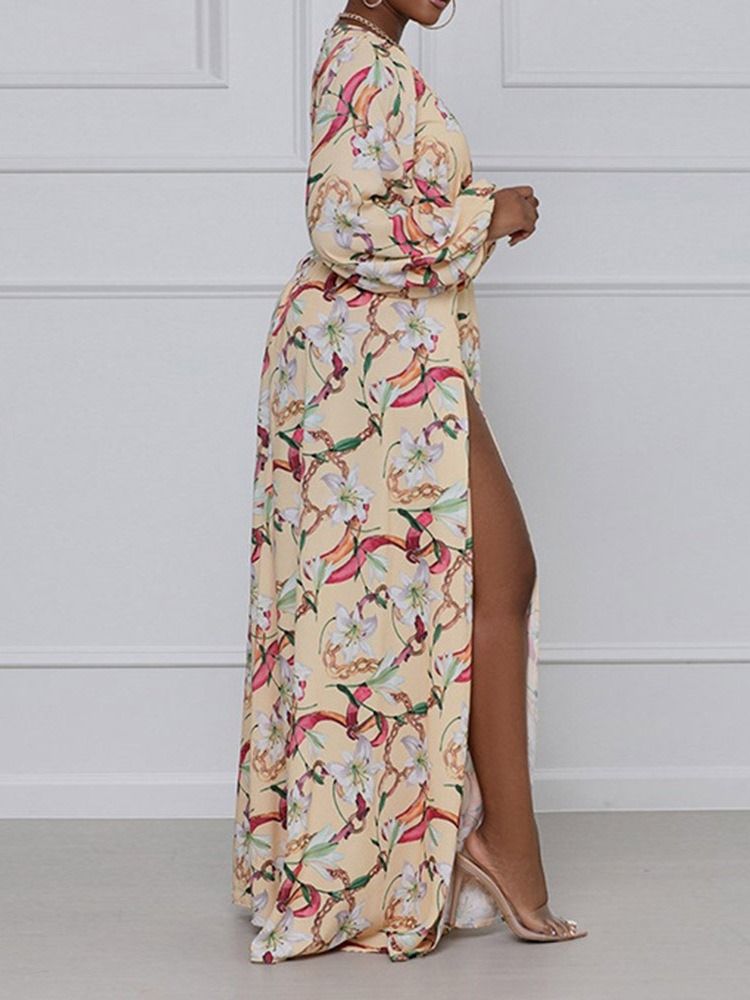 Gulvlangt Trykk Langermet Floral Fashion Maxi Dress