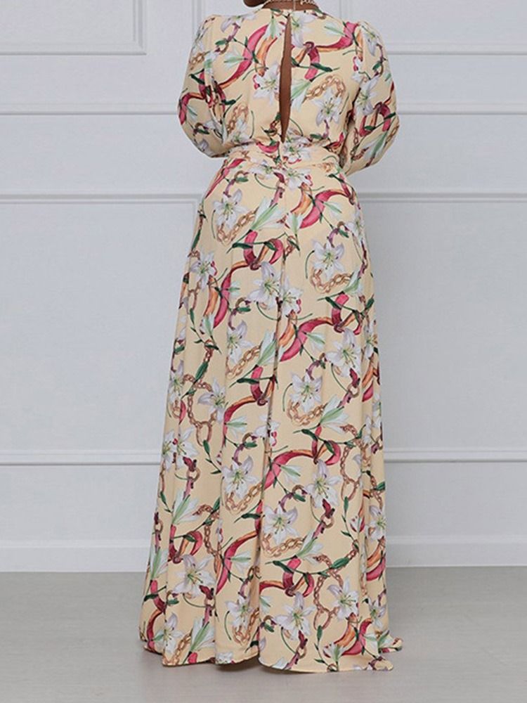 Gulvlangt Trykk Langermet Floral Fashion Maxi Dress