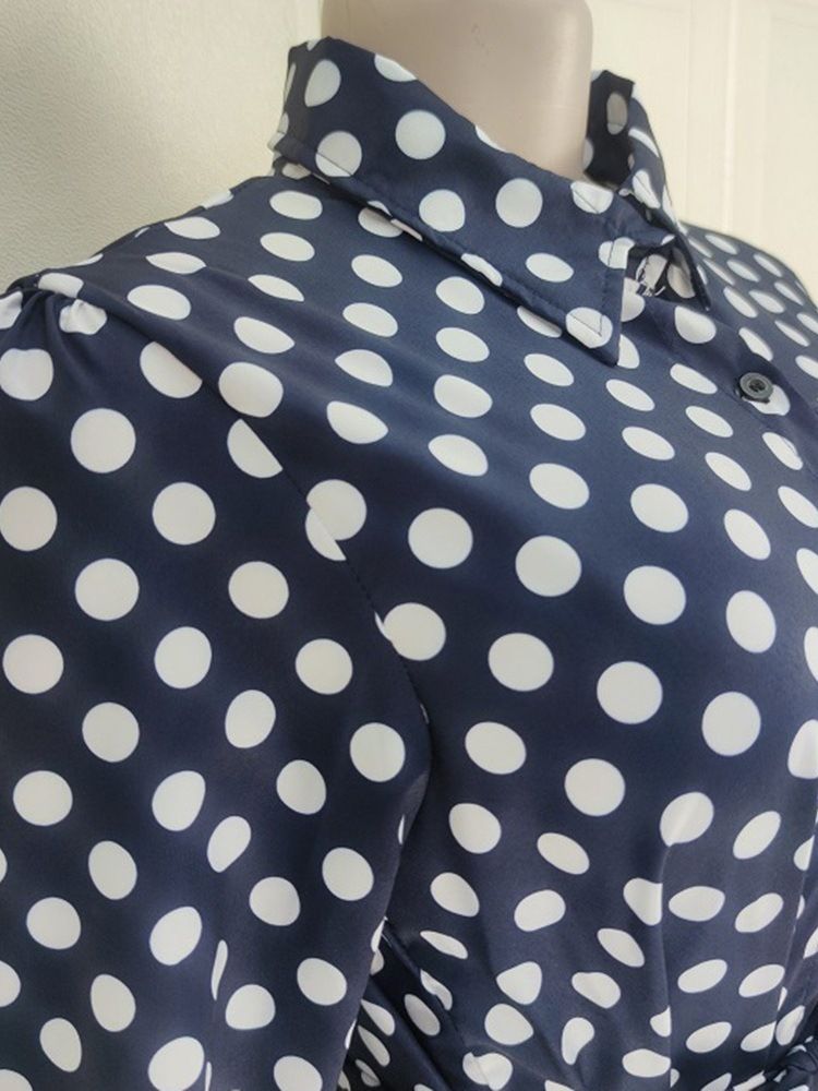 Gulvlangt Trykk Lapel Polka Dots Motekjole