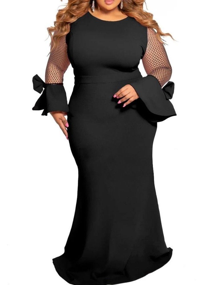 Hvit Kjole Sløyfe Langermet Gulvlang Bodycon Flare Sleeve Dress