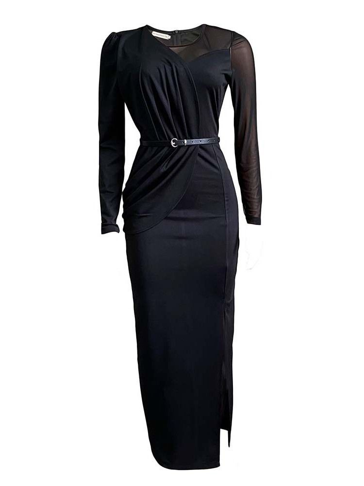 Langermet Gulvlengde Split Plain Bodycon Maxi Dress