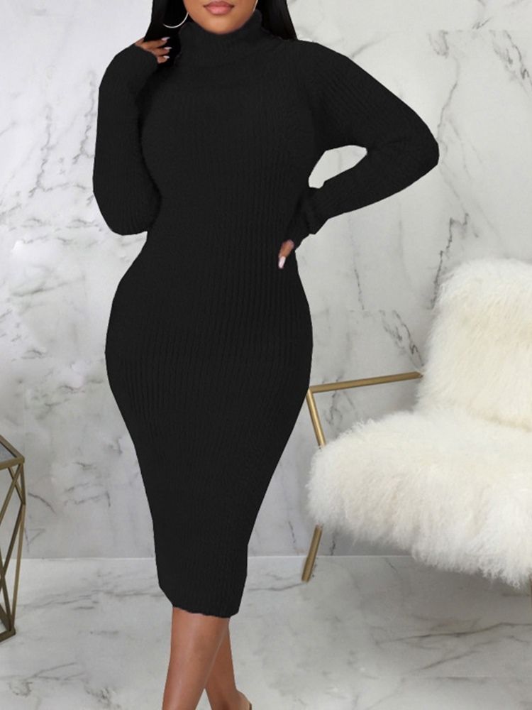 Langermet Mid-Calf Turtleneck Formell Vanlig Kjole